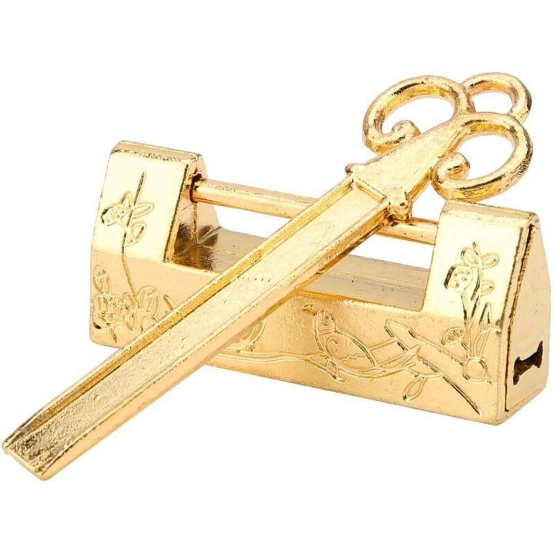 Vintage Chinesisch Mini Antik Stil Retro Elster Blumen Kombinationsschloss Für Gepäck Möbelschublade Mit Schlüssel (gold), 421118mm