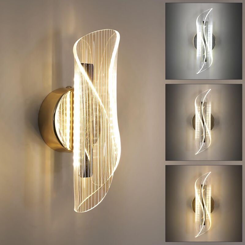 Led-wandleuchte 10w – Dreifarbige Beleuchtung – Gehäuse Aus Goldfarbenem Aluminium – Für Wohnzimmer, Schlafzimmer, Flure