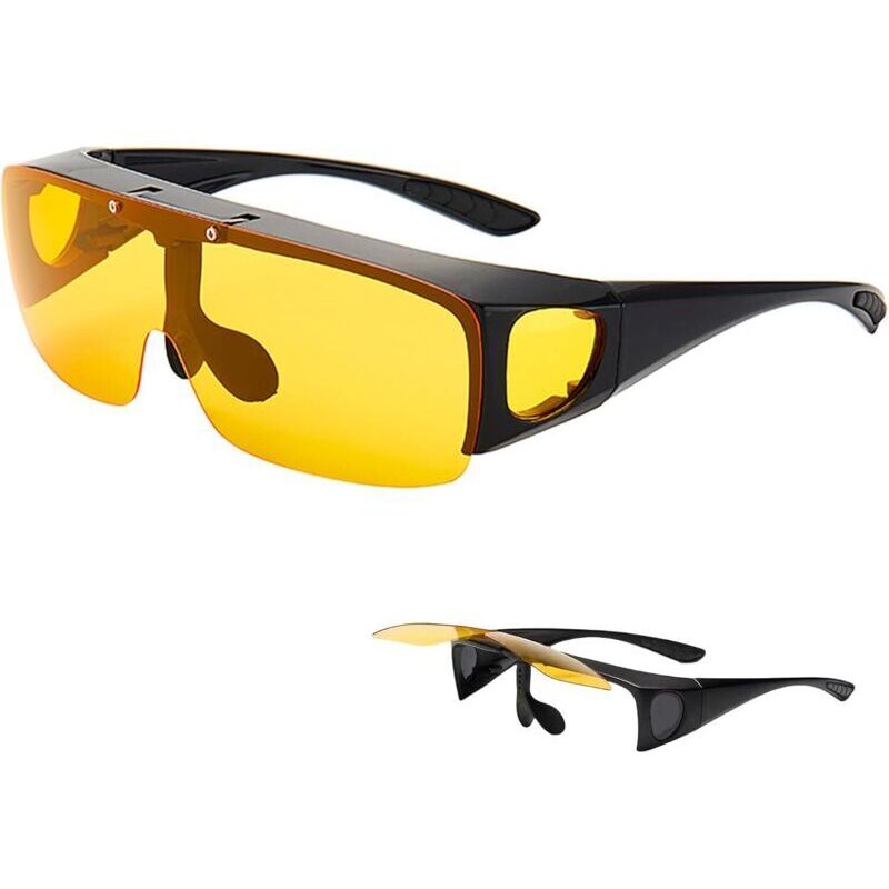 Nachtfahrbrille – Umkehrbare Gläser Für Brillenträger – Gelbe Blendgläser, Verstellbarer Rahmen, Unisex-design Für Herren Und Damen