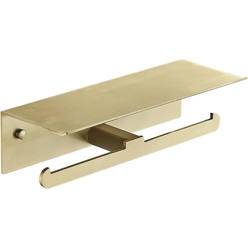 Wandmontierter Toilettenpapierhalter Mit Telefonablage Aus Aluminium, Doppelter Rollenhalter Für Badezimmer Und Küche, Gold