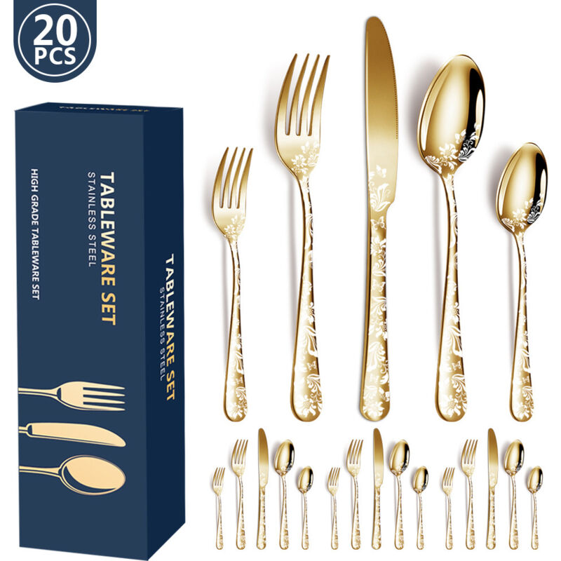 20-teiliges Besteckset Aus Edelstahl, Für 4 Personen, Goldene Oberfläche