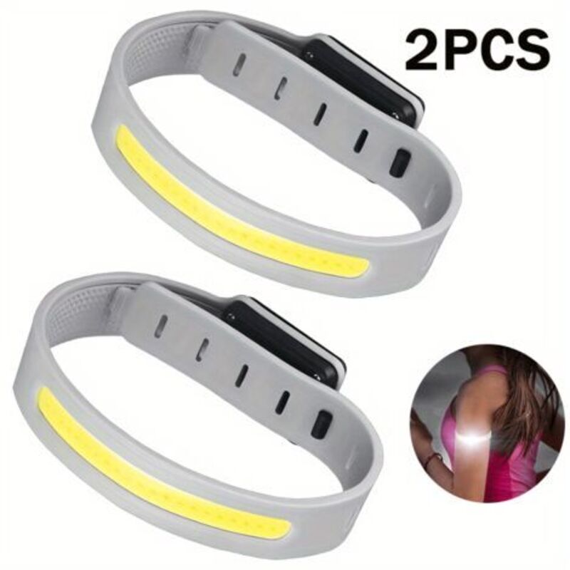 2er-set Ultraleichte Cob-armlampen – Usb-c Aufladbares Sicherheitsarmband, 3 Modi, Ein-knopf-bedienung, Komfortables Armband Für Laufen, Wandern, Radfahren Und Jogging – Grau