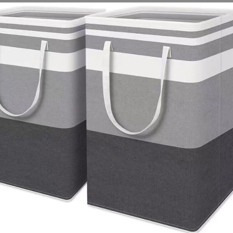 2er-set Wäschekörbe, 75 L – Faltbarer Und Wasserdichter Korb – Großer Wäschekorb – Schwarz Und Grau