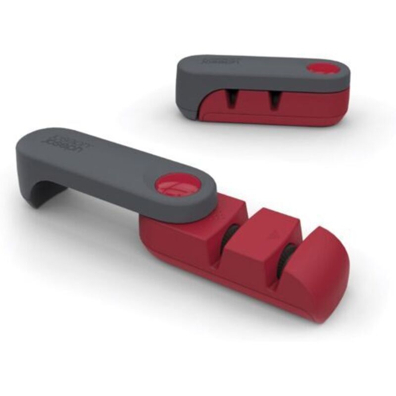 Kompakter Messerschärfer Aus Stahl - Kompakter Küchenschärfer Für Messer - Grau Und Rot (1 Stück)
