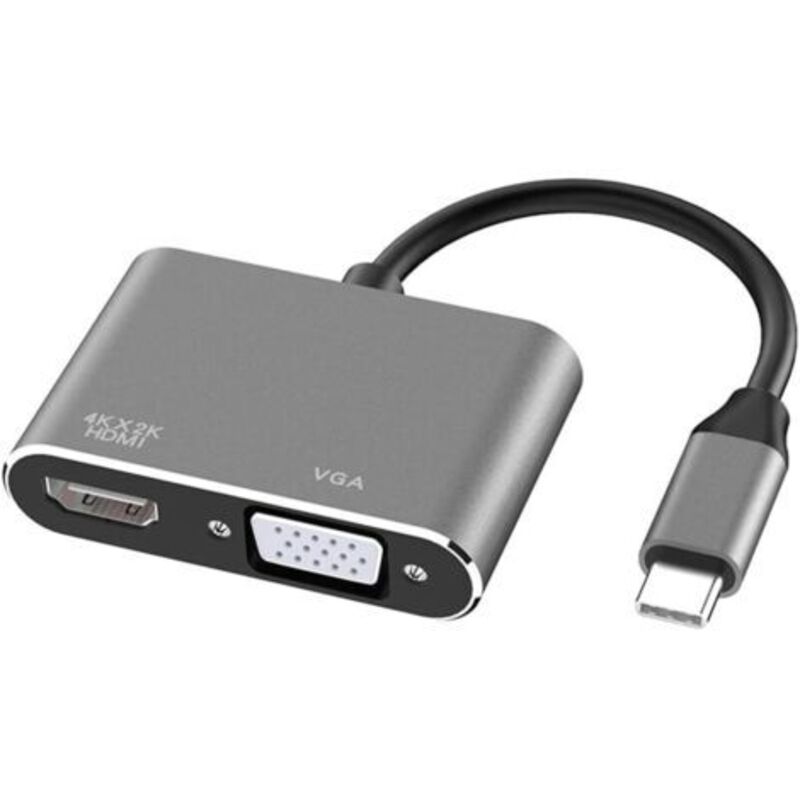 Usb-c-auf-hdmi-vga-adapter, 2-in-1 Typ C Auf Hdmi 4k, Vga 1080p Kompatibel Mit Macbook Pro/air 2020 2019, Ipad Pro, Surface, Grau