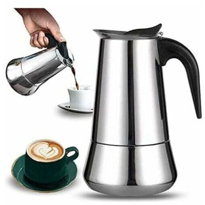 Italienische Kaffeekanne, 12 Tassen, Aus Edelstahl, Kompatibel Mit Allen Herdarten, 12 Tassen