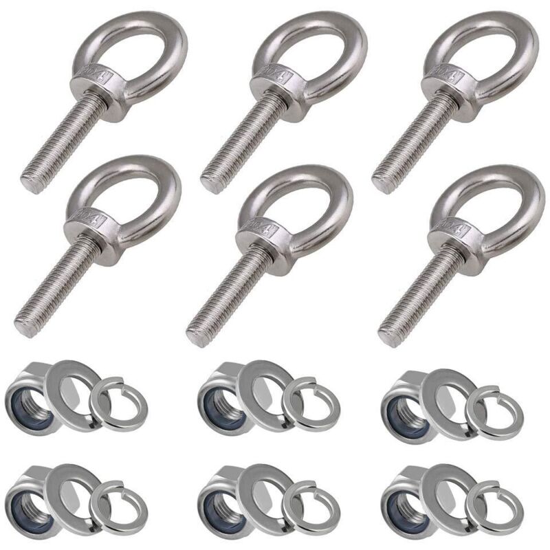 Augenschrauben M8 – 6er Pack – Edelstahl 304 – Gewindelänge 30mm – Mit Sicherungsmuttern Und Unterlegscheiben