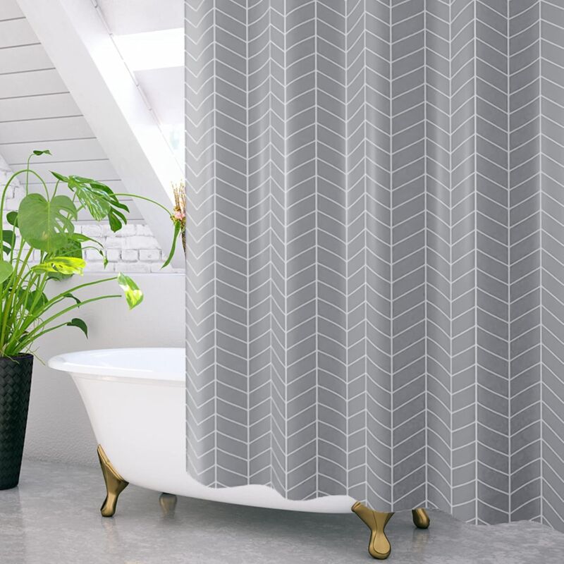 Duschvorhang 180x200cm, Wasserabweisendes Polyester-gewebe, Maschinenwaschbar, Badvorhang Mit 12 Haken, Grau
