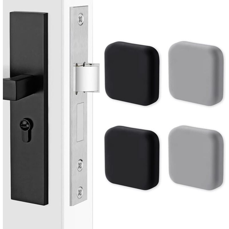 4 Silikon-türgriff-abdeckungen, Quadratische Wandschutzpolster. Leiser Wandschutz Für Türgriffe, Türstopper-dämpfer (2x Schwarz, 2x Grau)
