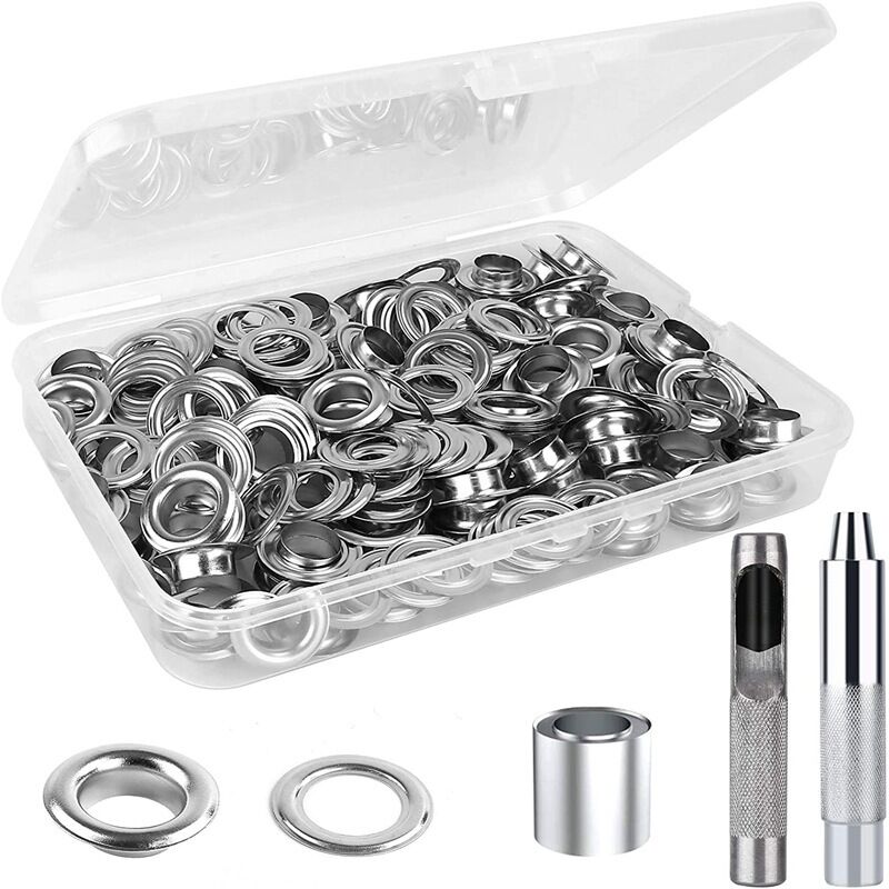 Ösen-set, 200 Stück Ösen Für Planen Mit Installationswerkzeug Und Aufbewahrungsbox, Nieten-kit, Innendurchmesser 12 Mm, Silberfarben