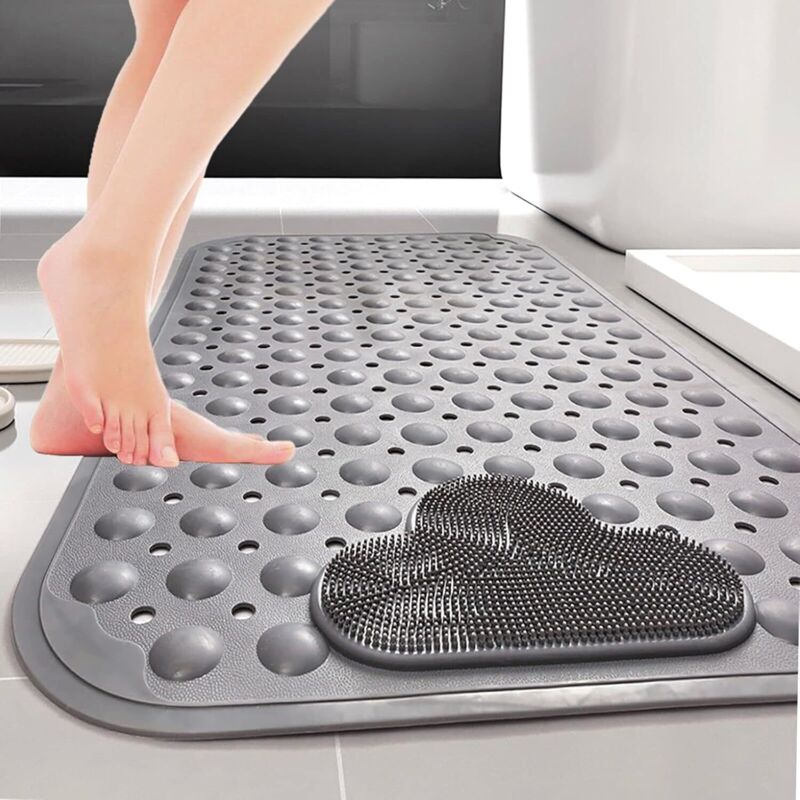 Duschmatte Rutschfest 70 X 40 Cm, Massage-badematte, Badewannenmatte Mit Ablauflöchern Und Saugnäpfen - Grau