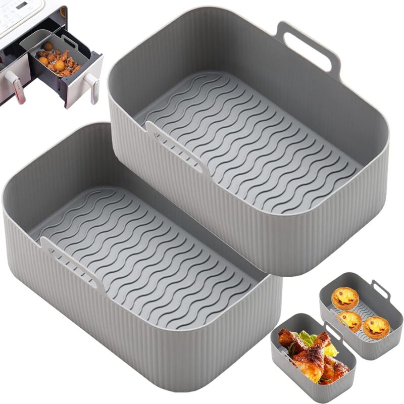 Zubehör Für Heißluftfritteuse - 2 Stück Wiederverwendbare Formen, Antihaftbeschichtetes Tablett, Zubehör Für Dual-zone-heißluftfritteuse (2 Grau)
