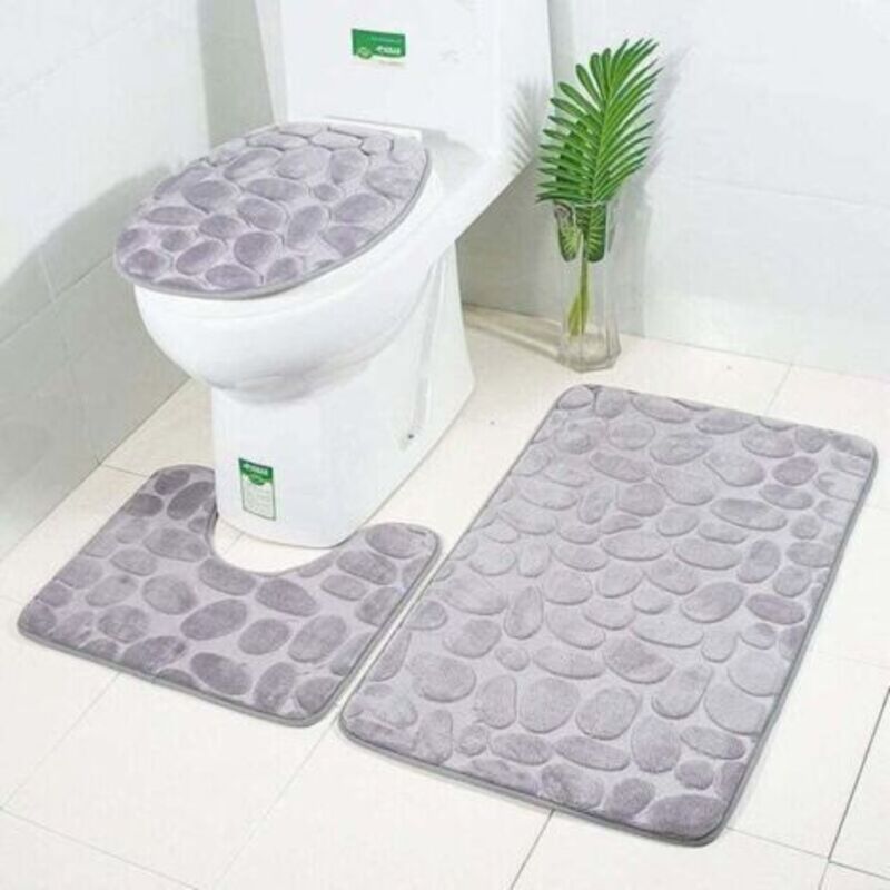Neues Rutschfestes Badematten-set, 3-teiliges Badezimmermatten-set Mit Konturmatte Für Toilette/wc (grau V2)