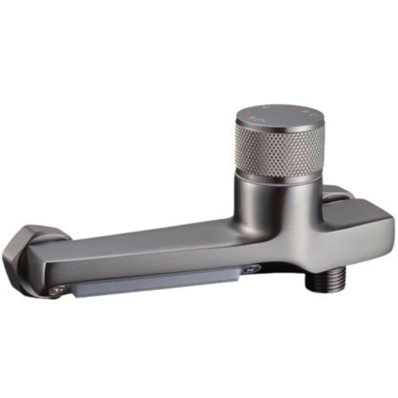 Thermostatische Duscharmatur, Thermostatische Wannenarmatur Aus Kupfer, Wannenarmatur Mit Zwei Ausläufen, Sicherheitsknopf Thermostatische Duschbatterie Mit Handbrause (grau)