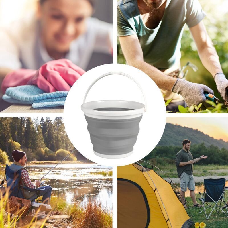 La028495gry Faltbarer Eimer 10 L, Kompaktes Und Platzsparendes Design, Für Innen- Und Außenbereich, Kleiner Wascheimer Bucket Für Haushaltsreinigung, Auto & Camping, Grau