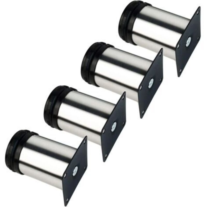 4x Möbelbeine, Verstellbare Möbelbeine - Chrom Metall - Höhenverstellbar (gesamthöhe: 80-95mm)