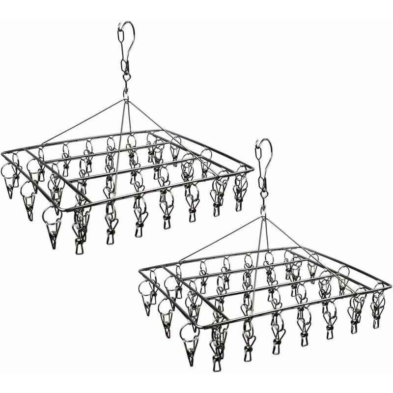 Edelstahl-sockentrockner Mit 36 Langlebigen Wäscheklammern, 360° Drehbarem Haken Und Windfestem Haken Für Socken, Bhs Und Unterwäsche (2er-pack)
