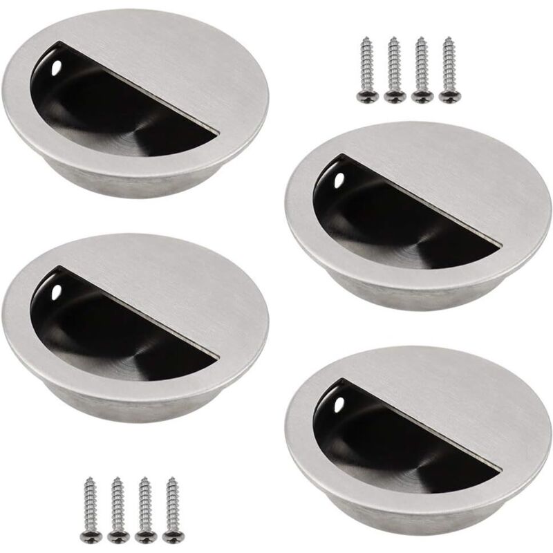 4er-set Edelstahl-einbaugriffe, Silber, Runde Schiebetürgriffe Ø50mm Mit Einem Halbkreisförmigen Loch Von 40 X 20mm, Leicht Zu Ziehen – Für Schiebetüren Oder Andere Möbel