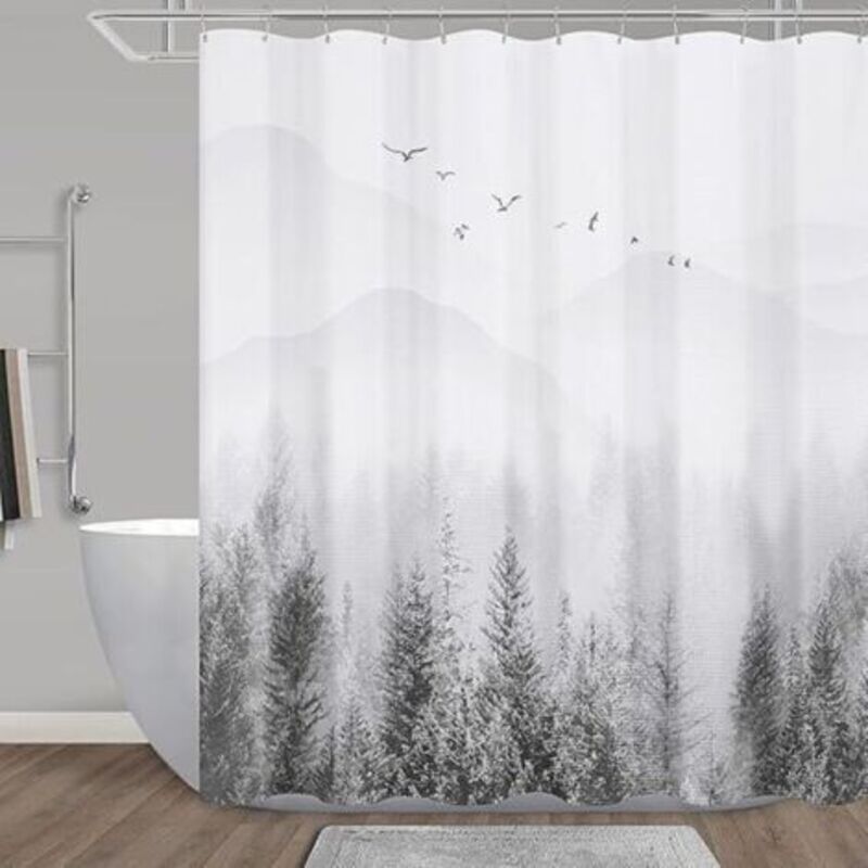 Duschvorhang Duschvorhang Grün Berg Natur Baum Duschvorhang Set Graue Duschvorhänge Für Badezimmer Wasserdicht Hotel, 72 X 72 Zoll