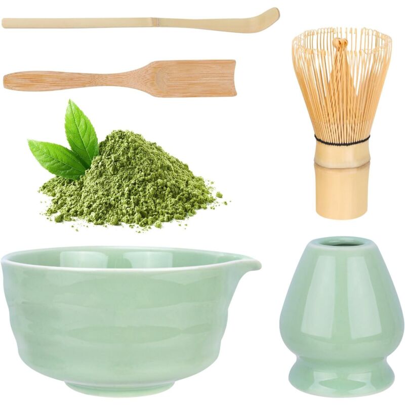Ensemble Matcha Mit Farbverlauf In Grün – Keramikschale + Bambusbesen