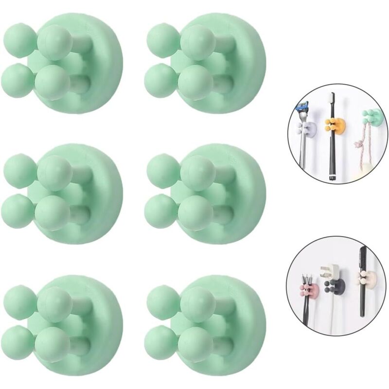 Klebriger Silikon-zahnbürstenhalter, 6er-pack Wasserdichte Multifunktionale Wandhaken, Grün.