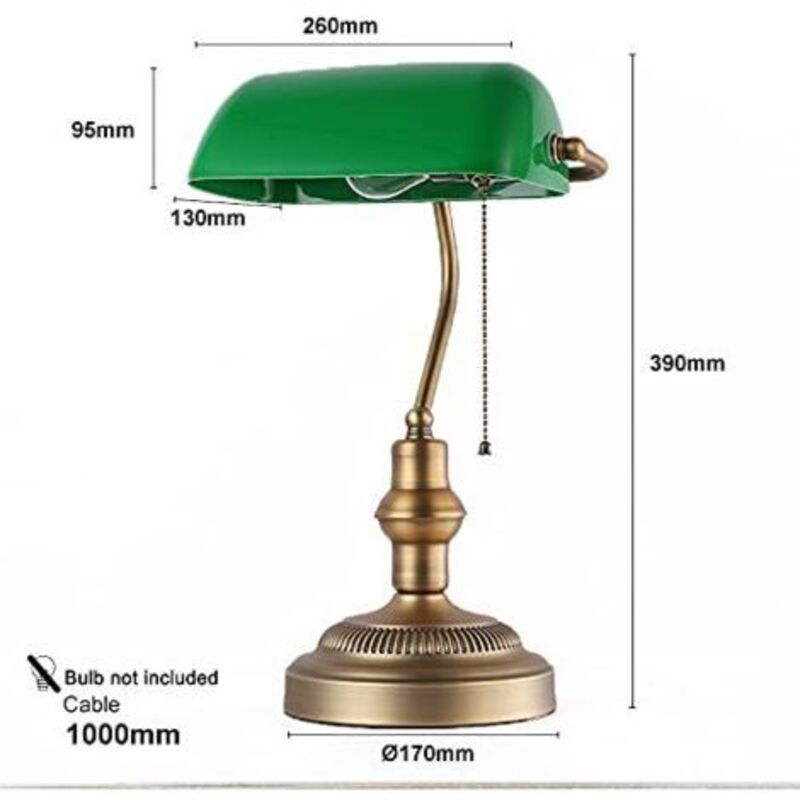 Vintage Banker-stil Tisch- Und Schreibtischlampe Mit Grünem Glasschirm Und Messing Für E27 Led-glühbirne, Wohnzimmer, Nachttisch, Amerikanischer Banker [energieeffizienzklasse A] Npterbl