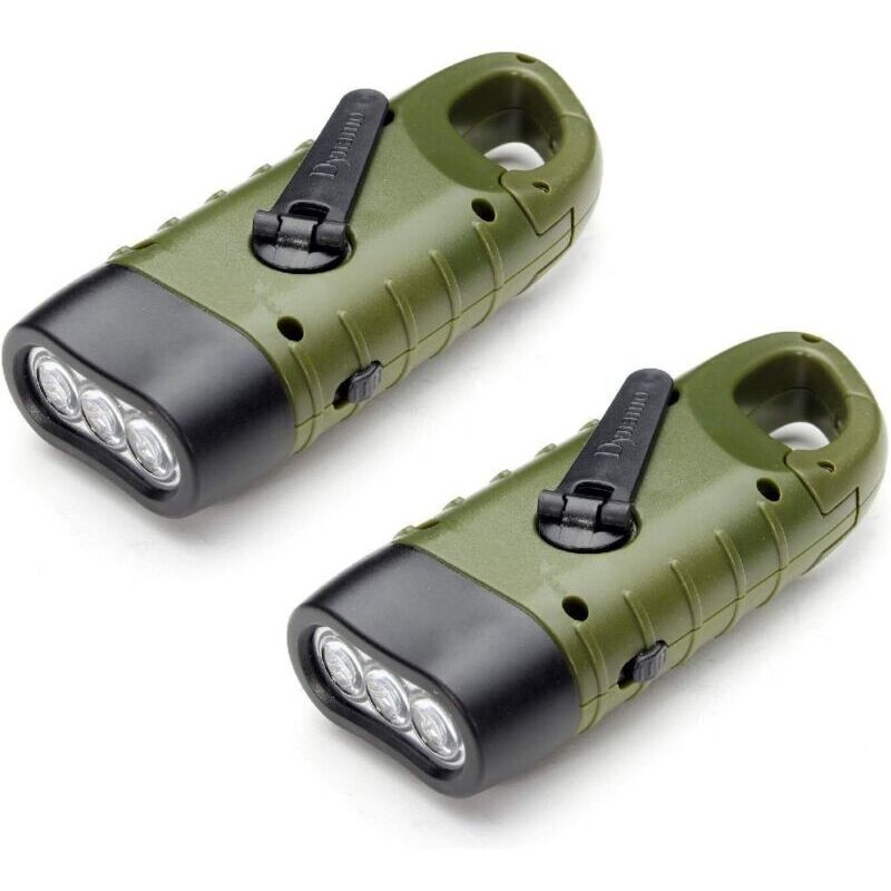 Solarbetriebene Wiederaufladbare Taschenlampe (2er-pack), Led-notfallleuchte Mit Kurbel-dynamo, Flashlight Mit Karabinerhaken Für Wandern, Reisen, Camping, Klettern, Armeegrün