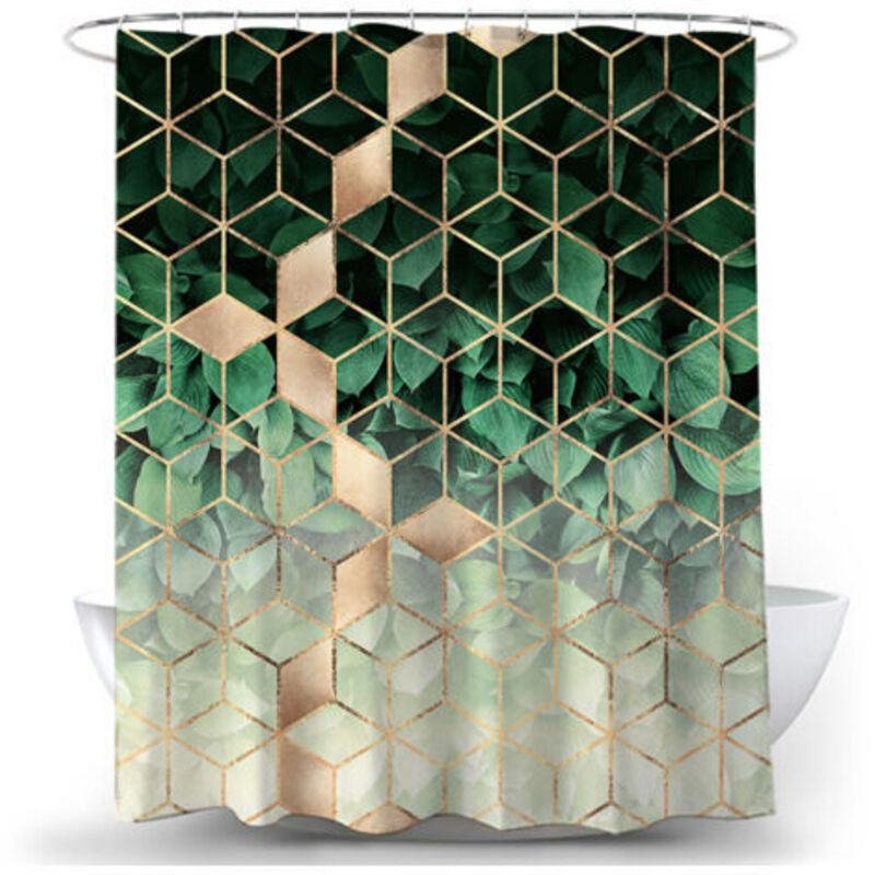 Geometrischer Duschvorhang Aus Grünem Marmor, 120 X 180 Cm, Duschvorhang Aus Polyester, Schimmelresistent, Wasserdicht, Waschbar, Badvorhang Mit 12 Ringen Und Haken Für Badewanne