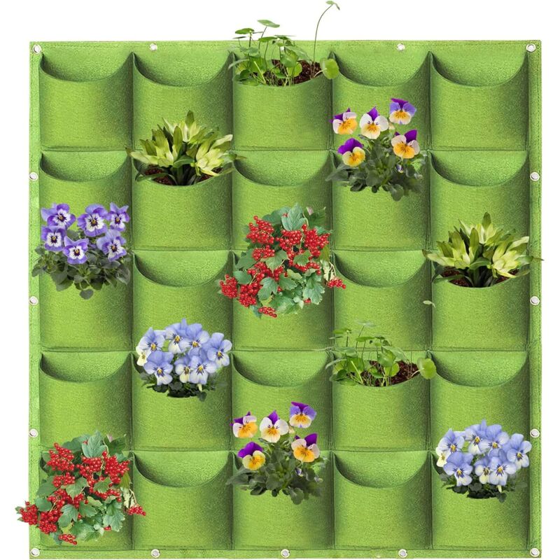 Hängende Sacchi-blumentaschen, 25 Fächer, Vertikale Wandmontage, Gartentaschen Für Pflanzen, Aufbewahrungstaschen Für Pflanzen (1 M × 1 M, Grün)