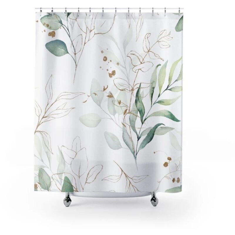 Duschvorhang Mit Eukalyptusblättern, Grün-goldener Botanischer Duschvorhang, Kleiner Badvorhang Aus Waschbarem, Wasserdichtem Und Schimmelresistentem Polyesterstoff Mit 8 Haken, 120x180 Cm