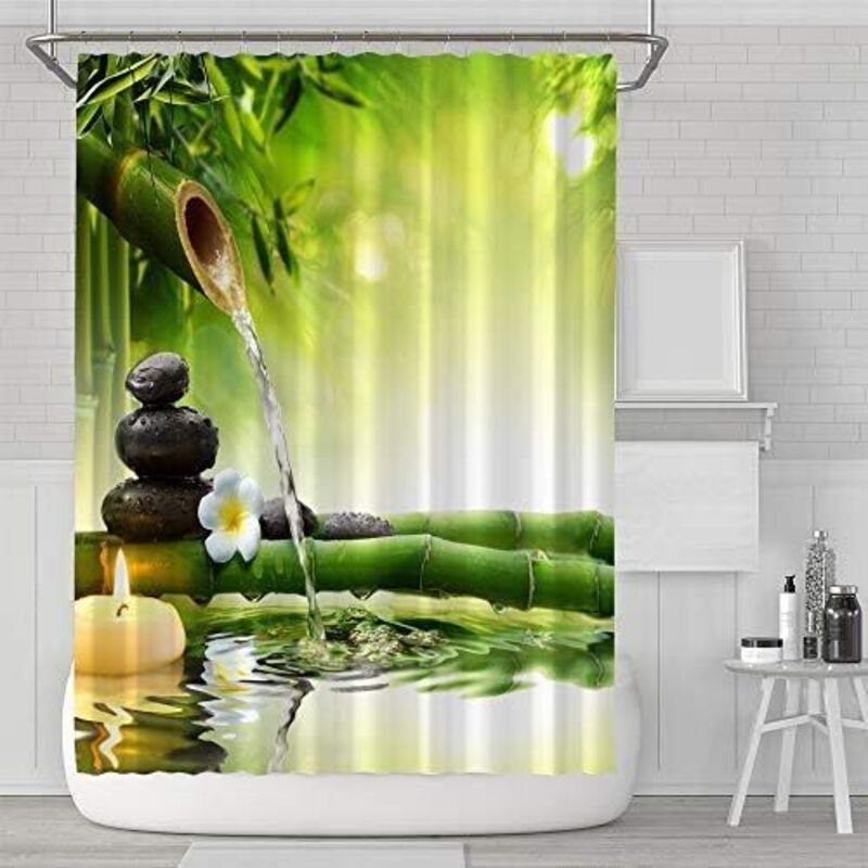Wasserdichte, Schimmelresistente Duschvorhang Aus Polyester, Maschinenwaschbar, Mit 12 Haken Für Badezimmer, 180x180 Cm (grüner Bambus)