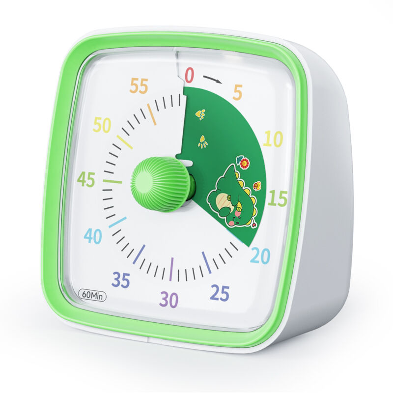 60-minuten-timer Mit Nachtlicht, Dinosaurier-motiv, Visueller Pomodoro-timer Für Studium, Zuhause Und Küche, Grün