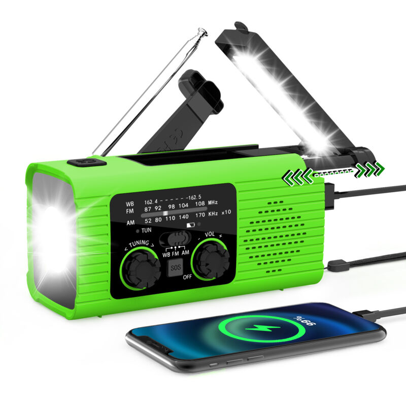 Tragbares Radio – Solares Notfallradio Mit Kurbel – Multifunktional – 2000 Mah Akku – Taschenlampe – Grün – Abs
