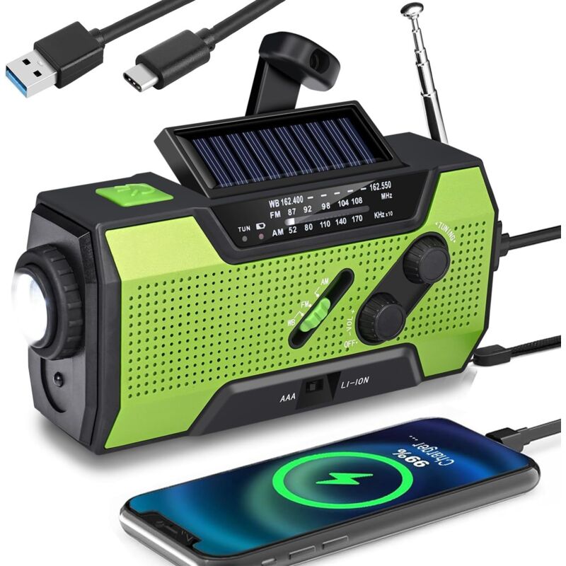 Tragbares Solar-notfallradio, 2000 Mah, Grün