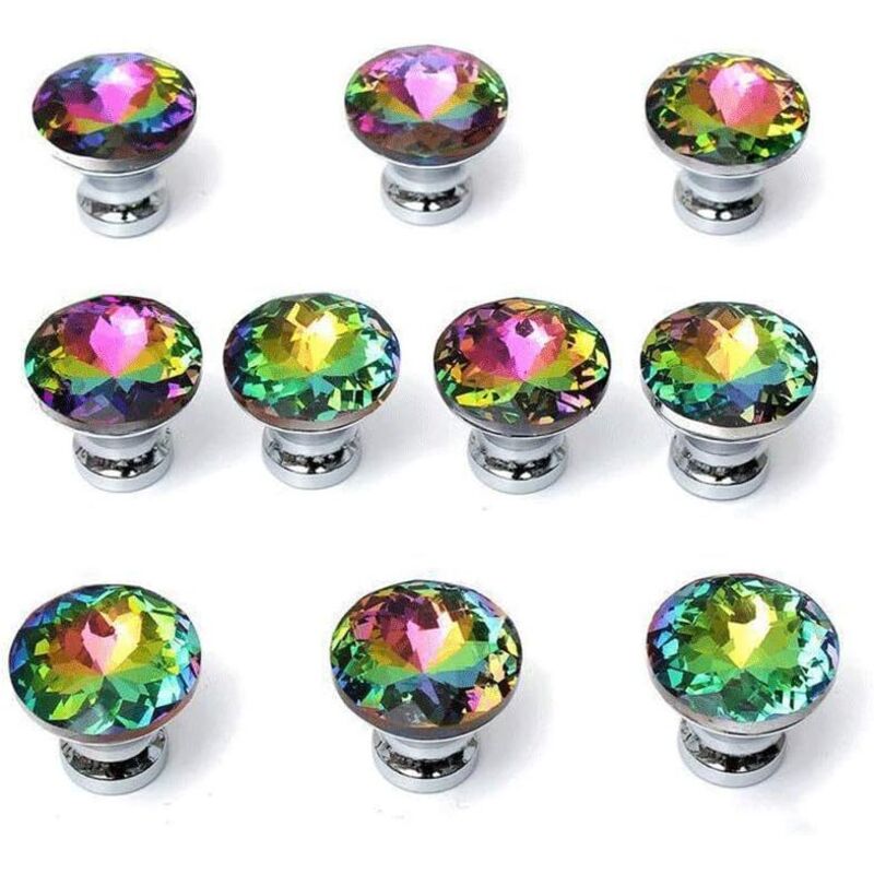 Set Aus 10 Kristallglas-diamant-druckgriffen Für Schrank, Schublade Und Tür, 30 Mm (10er Set) (mehrfarbig)