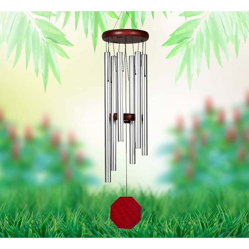 Aluminium-windspiel 66 Cm – 6 Röhren – Entspannender Klang Für Garten, Balkon, Innendekoration – Mit Schwarzer Nylonbefestigung