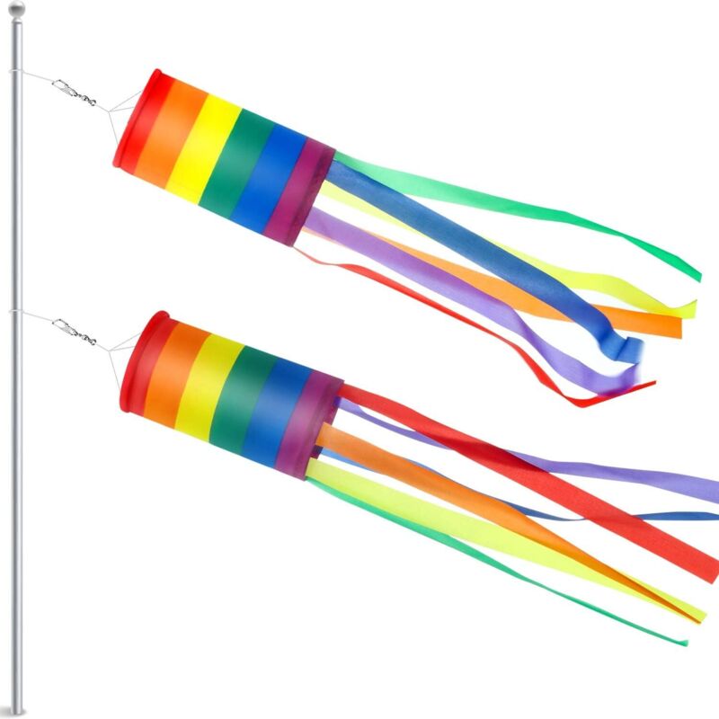 2 Stück Amerikanische Flagge Windsocke Regenbogen Bunt Hängedekoration Patriotischer Windsack Wasserdichtes Material Für Außen, 88cm (regenbogensäule)