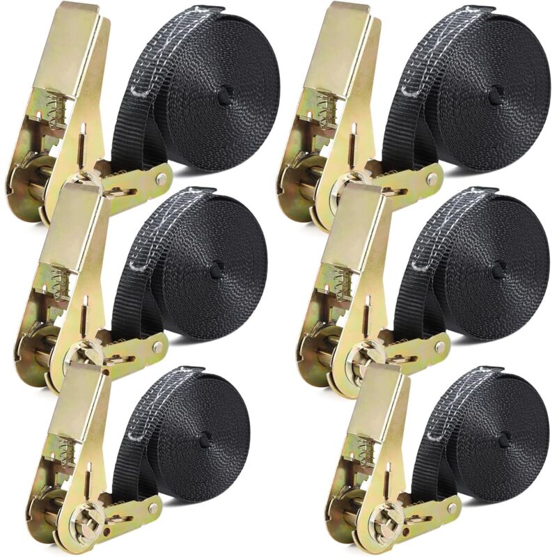 Set Aus 6 Ratschenspanngurten – 2 M/4 M/5 M, Gurtbandbreite 25 Mm, Bis Zu 1000 Kg Tragkraft, Ratschenspanngurte Für Motorräder, Fahrräder, Gepäck Und Camping-sicherheit (schwarz)