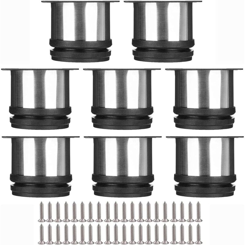 Ausgewähltes Set Von 8 Möbelbeinen, Verstellbare Küchenbeine Ø 50 Mm/höhe 50 Mm, Runde Metallbeine Aus Edelstahl Für Sofa Und Couchtisch.