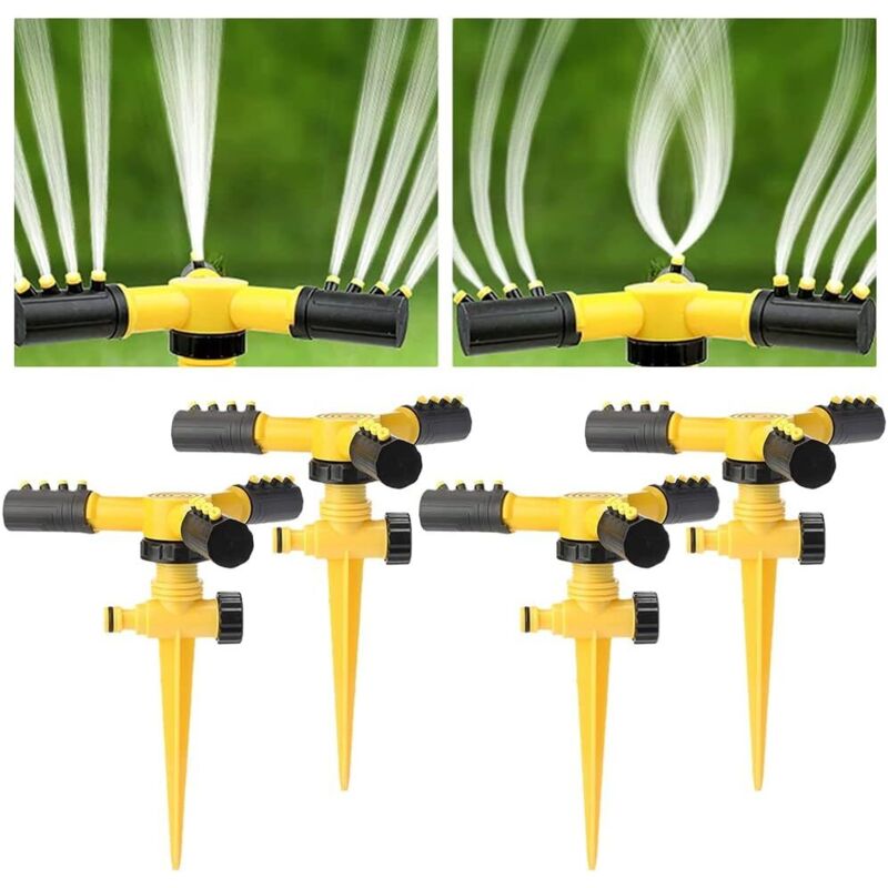 Set Von 4 Garten-sprinklern, 360° Drehbare Sprinkler Mit Automatischer Bewässerung, Verstellbare Rasensprenger Für Rasen, Pflanzen, Blumen, Gemüse Und Große Flächen Bis Zu 80 M²