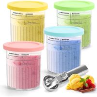 Eisbehälter Für Ninja Creami, 4er-set Eiscreme-behälter Mit Deckeln Und Löffeln, Wiederverwendbare Eistöpfe Kompatibel Mit Ninja Sorbetières Deluxe Nc501 Nc500 Serie