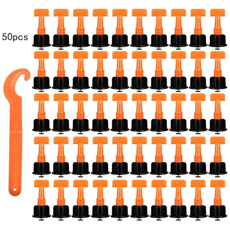 Fliesen-nivelliersystem-kit Mit 50 Wiederverwendbaren Fliesen-nivellier-distanzstücken, Fliesenverlegewerkzeug-set, Orange