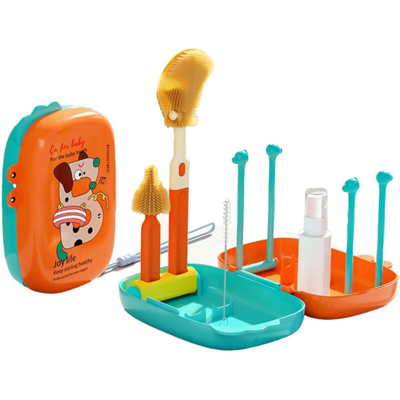 Reinigungsset Für Babyflaschen – Vielseitige Tragbare Bürsten – Reisezubehör – Orange –