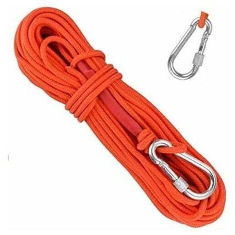 Geflochtenes Polypropylenseil, 20 M Kletterseil Mit Karabiner, Uv-beständig, Schimmel- Und Korrosionsbeständig, Multifunktional Für Angeln, Bergsteigen, Camping, Rettung Und Wandern – Orange