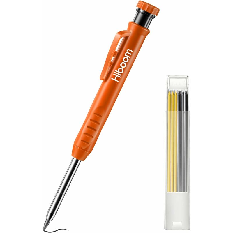 Baustellenstift - Zimmermannsbleistift Mit 7 Nachfüllungen, Robust Und Ausziehbar, Integrierter Anspitzer Für Schreiner, Markierwerkzeug Druckbleistift Für Glas, Keramik, Holz (orange)