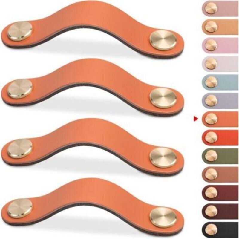 4er-set Möbelgriffe Aus Leder, Schrankknopf Türgriff Leder Schubladenknopf, Vintage Möbelgriff Für Schränke, Kommode, Küche, Badezimmer (orange, 128 Mm)