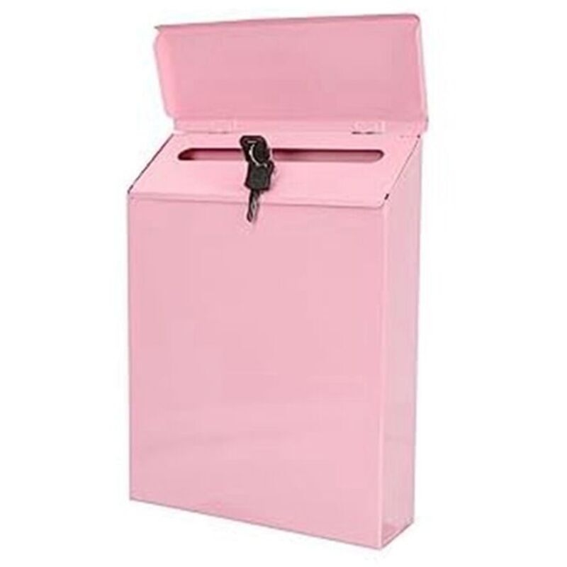Abschließbarer Wandbriefkasten Aus Robustem Metall Mit Schlüssel, Geeignet Für Büro Und Zuhause, Rosa
