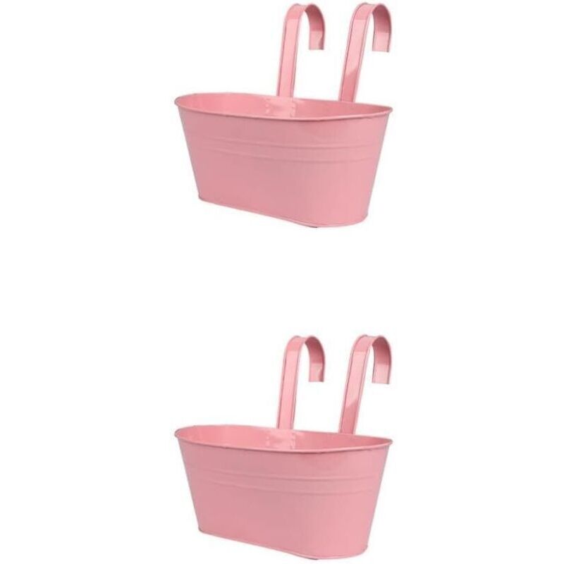2er Set Vielseitige Hängende Blumentöpfe In Verschiedenen Regenbogenfarben, Abnehmbare Balkon-blumenkästen Aus Eisen, Rosa Geländer-hängepflanzgefäße, Rosa 2er Set