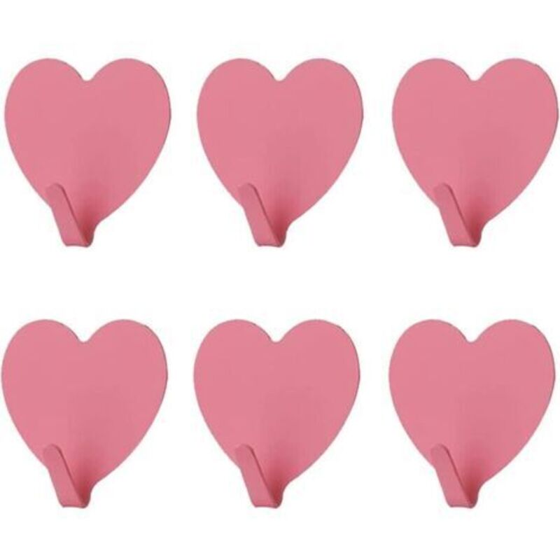 Set Aus 6 Dekorativen Wandhaken In Herzform (rosa), Starke Selbstklebende Edelstahl-wandhaken Für Zuhause, Küche, Badezimmer Und Büro