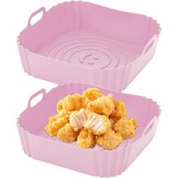 2 Stück Silikonform Für Heißluftfritteuse, Quadratischer Silikoneinsatz Mit Lächelndem Gesichtsmuster, Silikonfutter Für Airfryer-zubehör Geeignet Für Backofen Und Mikrowelle (rosa)